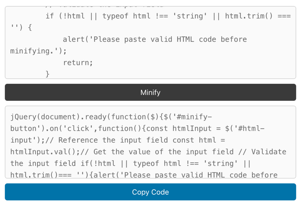 Online Javascript Minifier Example